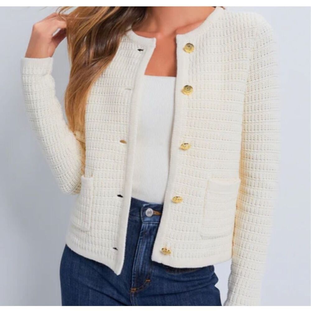 HYACINTH HOUSE NWT Cream Woven Maybourne Cardigan